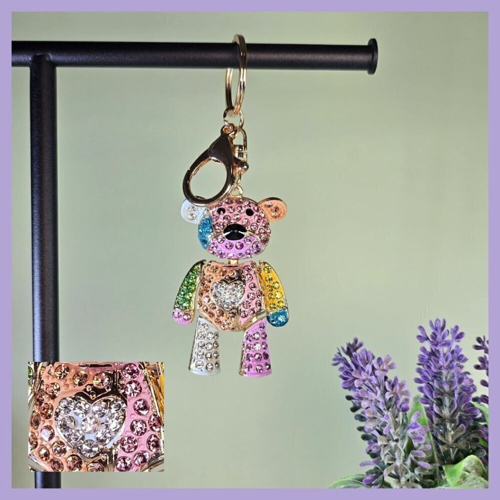 Blingy Multicolor‎ Teddy Bear Keychain (NWOT)
